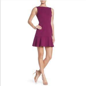NWOT LOVE...ADY Women's Purple High Neck Scoop Back Flounce Hem Dress